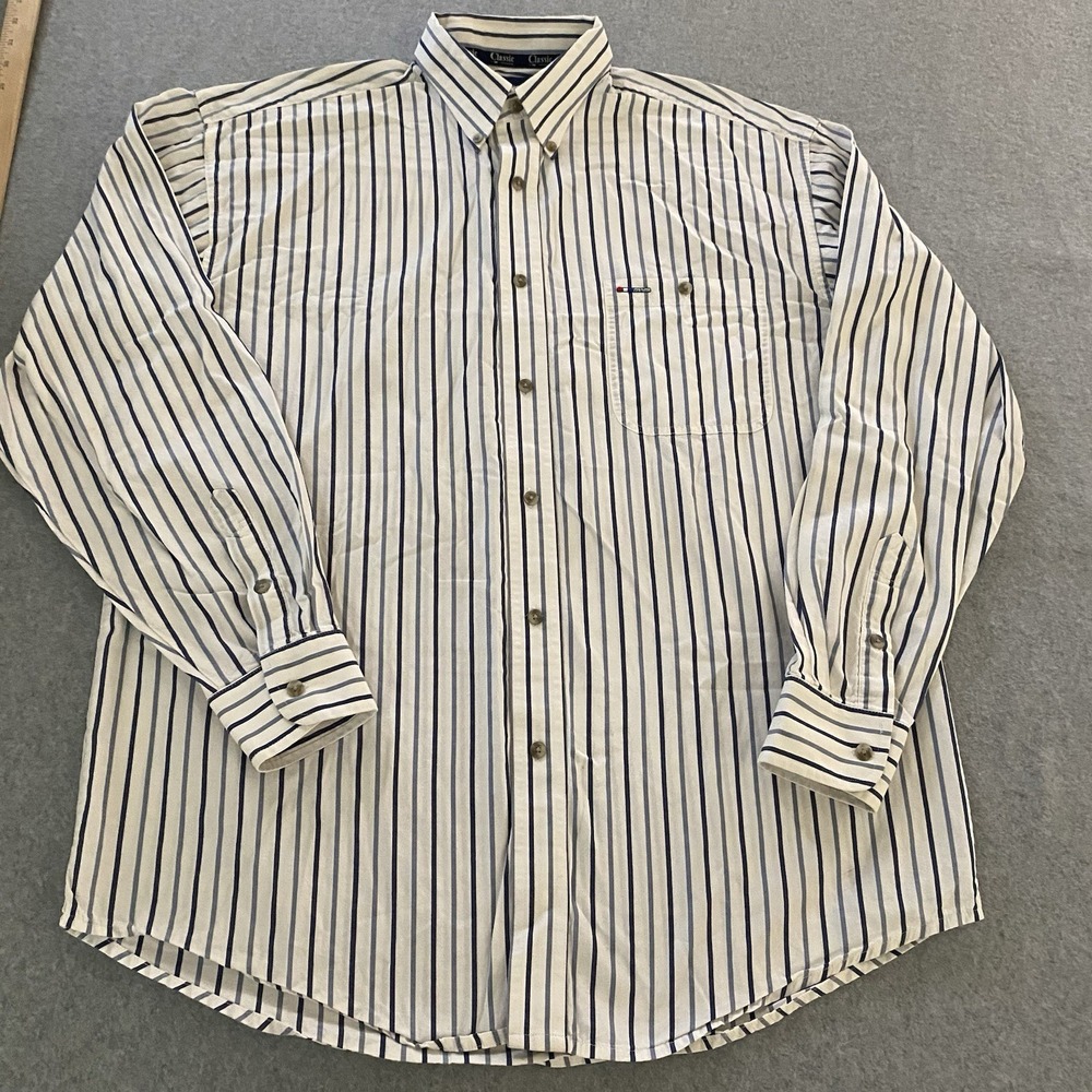 Wrangler Classic Button Up Long Sleeve Western Shirt Men's XL Blue White Striped - Picture 2 of 14